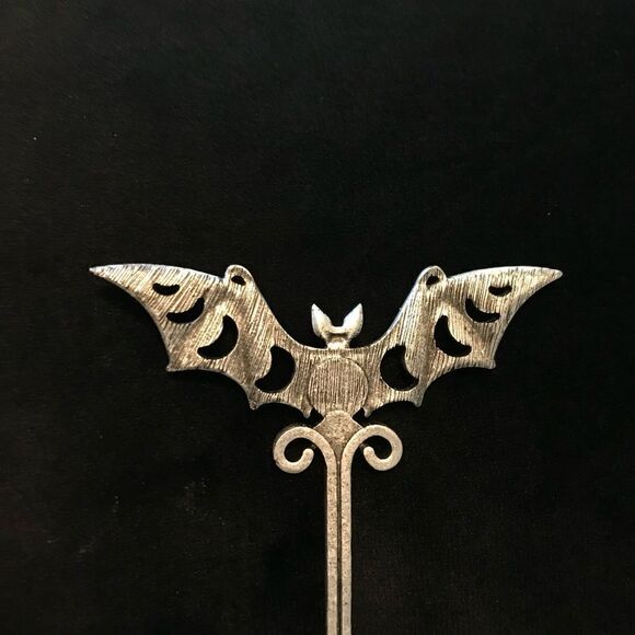 Gothic Bat Hair Accessory, Purple Stone accent, Antique silver tone, Moo… - Picture 3 of 5